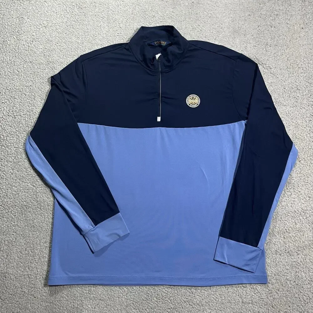 Polo Ralph Lauren 1/4 Zip Mens XL Blue PGA Golf Logo Performance Stretch Wicking